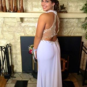 White Prom Dress with Jewel Detail and Open Back